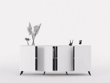Atlantis Elegant Matte White Sideboard: Wide 4-Door Storage with Grooved Lines - UK Luxury Furniture